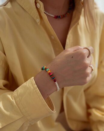 Kolorowa bransoletka z pereł słodkowodnych i masy perłowej, Paraiso