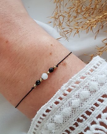 czarna bransoletka z kamieniem księżycowym, LEI handmade 