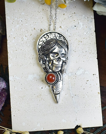 Miedziany posrebrzany ciężki wisior Dead Madonna z karneolem, Spirit Of Copper