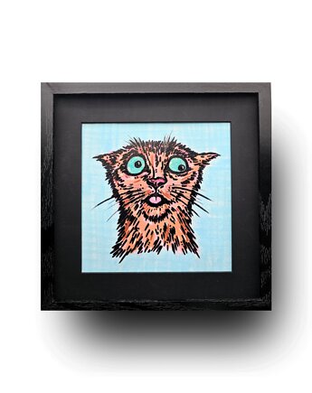 Funny Cat 4 - 20x20cm  - ręcznie malowany akrylami, Catisi