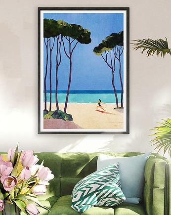 Joga nad brzegiem morza - plakat fine art, minimalmill