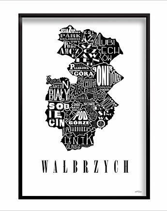 Mapa - WAŁBRZYCH  plakat czarno biały, Be ART