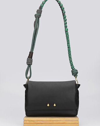Puffy torba Mini Modern na ramię Kulik w czarnym kolorze z plecionym paski, OKAZJE - Prezent na Wieczór panieński