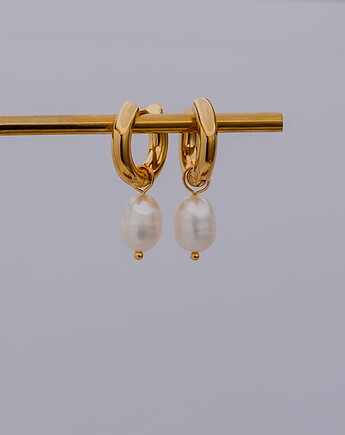 Złote wiszące kolczyki z perłą ze stali chirurgicznej pozłacane 18k, Paraiso