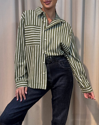 Koszula Oversize Verde Strisce, SOLO moda