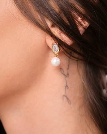 Złote kolczyki "Born in the Sea" z perłami i cyrkoniami- srebro 925 pozłacane, Coccola JEWELLERY