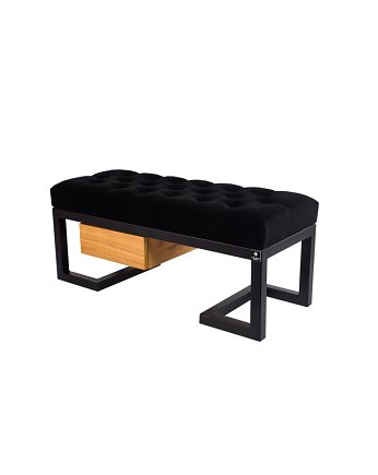 Ławka Pufa Pikowana Czarny Guzik Tapicerowany Stal LPMS-6, EMRA WOOD DESIGN