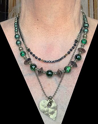 Dla fanki stylu boho naszyjnikowy unikat z ręcznie wykutym sercem z miedzi 3w1, Galeria Limart