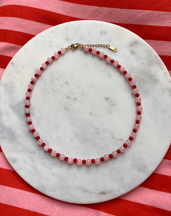Różowy kwarc i czerwone koraliki, Juicy Beads