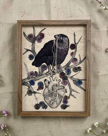 Obraz malowany i haftowany ptaszysko z sercem 3D., PinPin Design