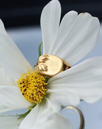 Srebrny sygnet damski, dla niej, personalizacja, botaniczny, bez kamieni TULIPA, Her Ring Biżuteria
