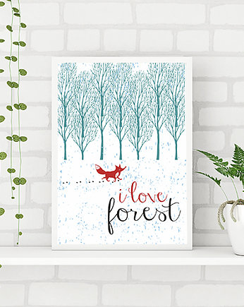 Plakat z domkiem i lisem, Dzień dobry, Love Life and Forest
