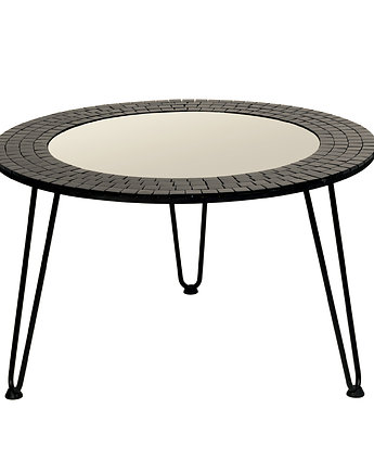 Czarny stolik kawowy z lustrem, czarny okrągły stolik, nogi metalowe hairpin, BALMAKO