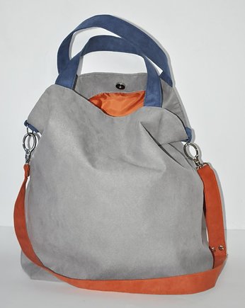 Torba hobo XXL - szarość, kobalt, pomarańcz, PRACOWNIA 166