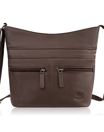 Torebka damska skórzana na ramię pojemna brązowa listonoszka AY-23-BR, Paolo Peruzzi