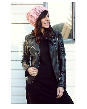 Czapka  beanie z wełną pudrowy róż, Mademoiselle Patrini
