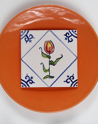 Kafelek ręcznie malowany z tulipanem - holenderski, azulkafelki