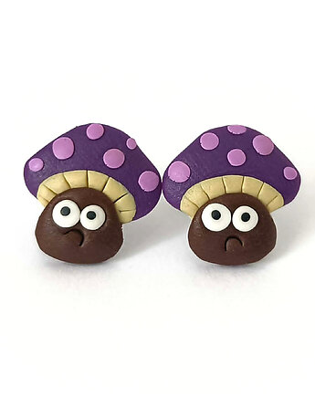 Fioletowe Kolczyki na sztyftach Grzybki Kawaii, OMIFIMO