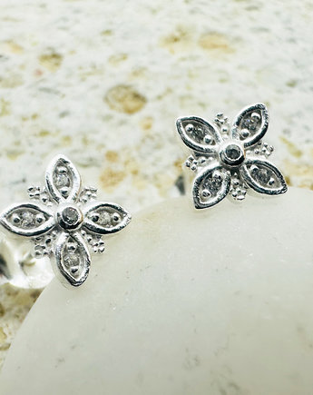 Srebrne kolczyki kwiaty, eleganckie  sztyfty kwiatki, Anemon Atelier