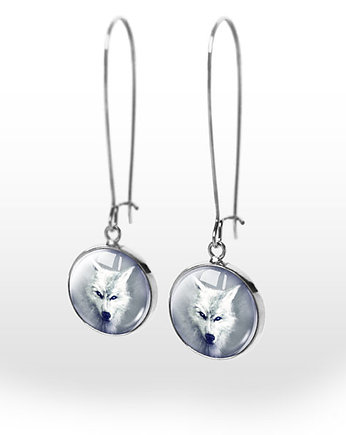 Kolczyki - Biały wilk - wiszące, yenoo
