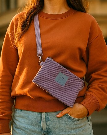 Sztruksowa mini saszetka na telefon Fioletowa, sabi tatka