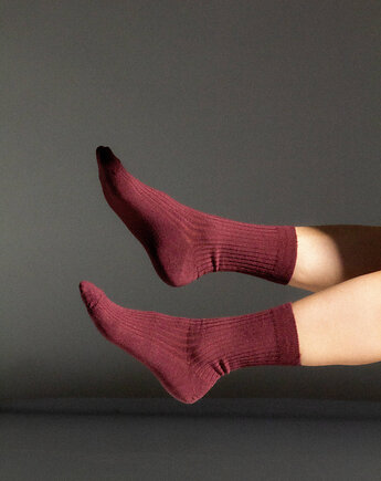 NORKI - Skarpetki Bordowe Prążkowane Wełniane Całoroczne, KOPYTO