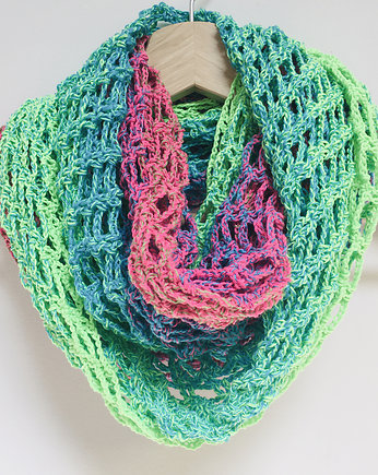 Ażurowy szal komin apaszka handmade ombre neon fluo, splotomaniaa