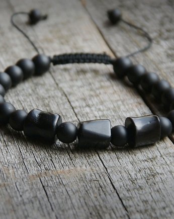 NEW! męska bransoletka :: black coral & lava S/M, kaktusia