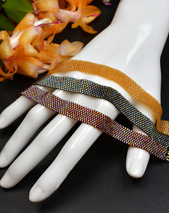 Autumn Stripes, wyplatana bransoleta, beading, Sol