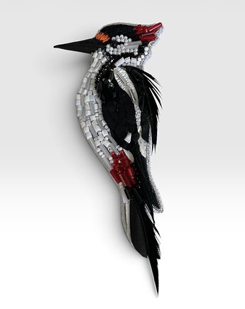 Broszka Dzięcioł, broszka damska, broszka ptaszek, unikat, amulet z ptakiem, IriShe Jewelry