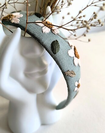 Opaska Lniana haftowana Miętowa, nanowoshop