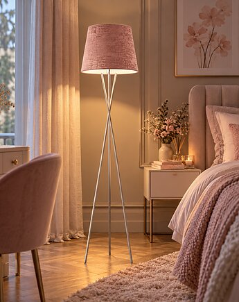 Elegancka lampa stojąca do salonu z abażurem z weluru TOKIO VELUR, LYSNE