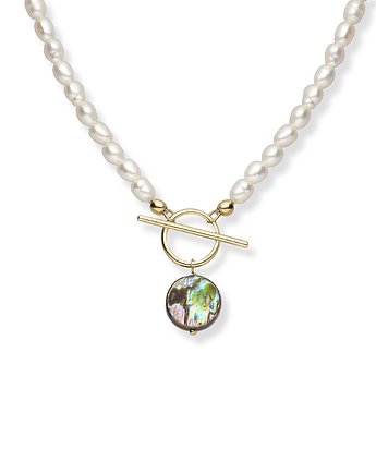 Naszyjnik srebrny pozłacany z pereł naturalnych z masą perłową, Elise Bizuteria