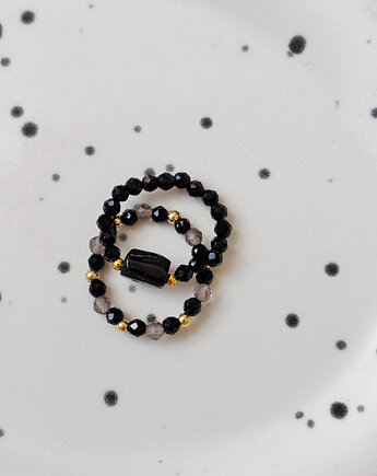 Zestaw pierścionków elastycznych Onyks i Turmalin, Chmolowska Jewellery
