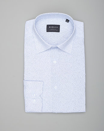 Wzorzysta koszula męska 00349 dł rękaw biały classic, OSOBY - Prezent dla taty