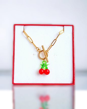 Wisienki : naszyjnik : zapięcie toggle : czerwone pudełeczko, kaktusia