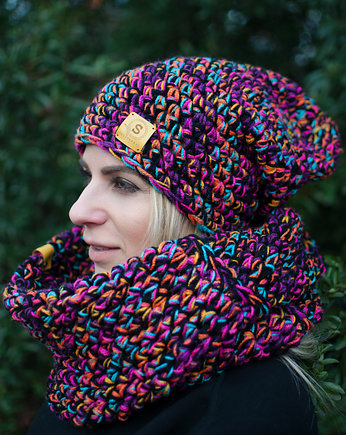 Komplet CRAZYCOLOR  czapka i komin kolor, sploteka