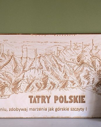 Drewniana mapa Tatr z możliwością dedykacji, Tatry na prezent, imole