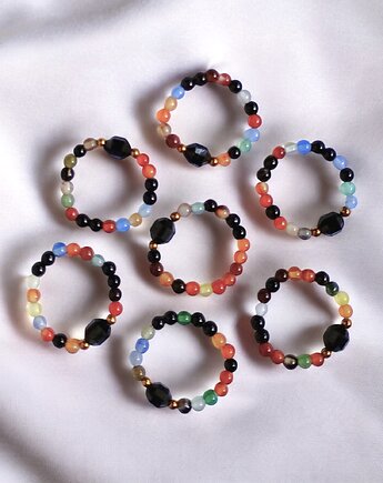 Pierścionek : turmalin, agat multicolor
