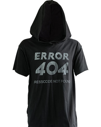 Czarny t-shirt z kapturem i nadrukiem ERROR 404, PIKIEL