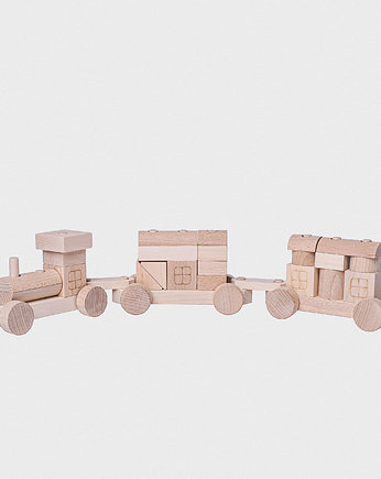Drewniany pociąg z klocków + personalizacja, OSOBY - Prezent dla dwulatka