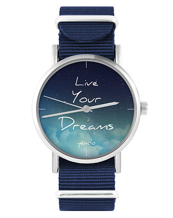 Zegarek - Live Your Dreams - granatowy, nylonowy, yenoo