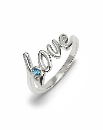 Love - Srebrny pierścionek  z topazem niebieskim, Kuźnia Srebra