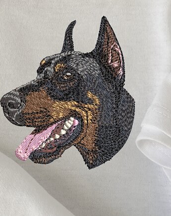 T-shirt z haftem DOBERMAN , Haft Zwierząt