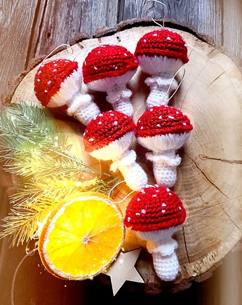 Muchomorki grzybki  ozdoby choinkowe na szydełku, gingerolla