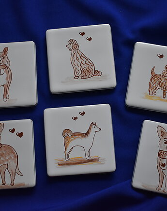 Podkładki pod kubki kafelki psy brązowe, Kobaltowa Sroka