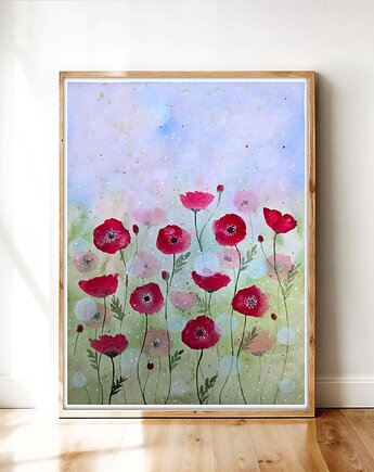 Oryginalna akwarela. Łąka pełna makow 23x31cm, Malgorzata Domanska
