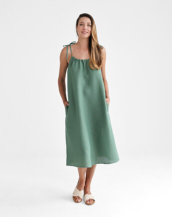 Lniana Sukienka FLORA MIDI eucalyptus green, so linen!