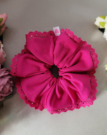 Gumka Maxi Scrunchie Seria z koronką- Fuksja, Seylla pracownia
