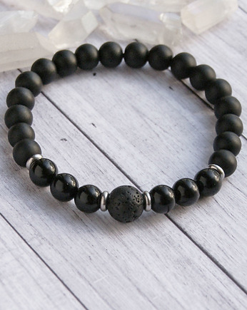 Onyks & lawa : męska bransoletka, kaktusia